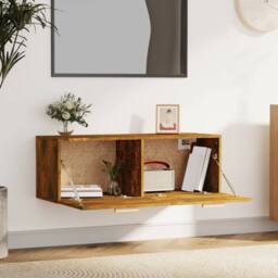 Berkfield Home Wall Cabinet Smoked Oak 100x36.5x35 cm Engineered Wood in Brown - thumbnail 3