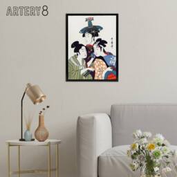 "Artery8 Young Men in Colourful Garments Framed Canvas Wall Art Print Kitagawa - Size: W12"" x H16""" - thumbnail 3