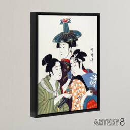 "Artery8 Young Men in Colourful Garments Framed Canvas Wall Art Print Kitagawa - Size: W12"" x H16""" - thumbnail 2