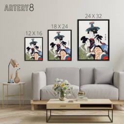 "Artery8 Young Men in Colourful Garments Framed Canvas Wall Art Print Kitagawa - Size: W12"" x H16""" - thumbnail 4