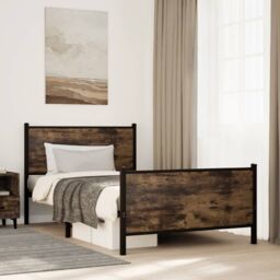 Berkfield Home Metal Bed Frame without Mattress Smoked Oak 107x203 cm in Brown - thumbnail 1