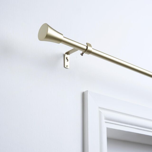 OHS Curtain Pole Extendable 16mm Metal Finnials Trumpet End Rings Rod Fittings in Natural - Size: 120 cm - image 1