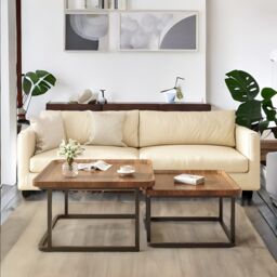 Pirlo Plush 2PC Nesting Tables Industrial Wood Grain Living Room Furniture in Brown - thumbnail 4