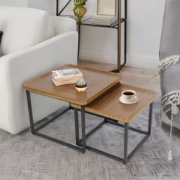 Pirlo Plush 2PC Nesting Tables Industrial Wood Grain Living Room Furniture in Brown - thumbnail 2