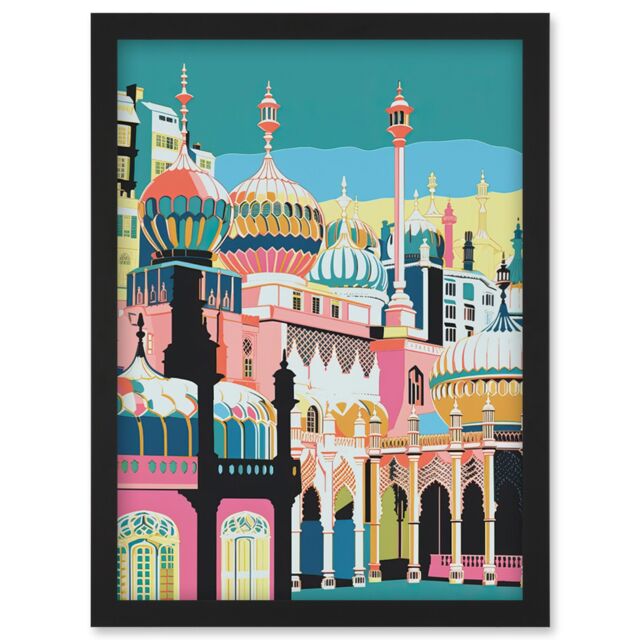Artery8 Brighton Royal Pavilion Multicoloured Architecture Artwork Framed Wall Art Print A4 in Black - image 1