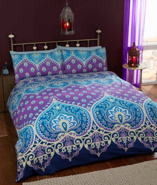 Rapport Home Asha Polycotton Duvet Cover Set With Pillowcase in Blue - Size: Double - image 1