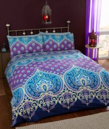 Rapport Home Asha Polycotton Duvet Cover Set With Pillowcase in Blue - Size: Double - thumbnail 1