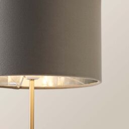 ValueLights Charlie Chrome Stem Table Lamp with Grey Velvet with Chrome Inner Shade & Bulb - thumbnail 4