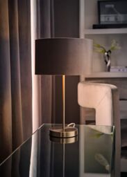 ValueLights Charlie Chrome Stem Table Lamp with Grey Velvet with Chrome Inner Shade & Bulb - thumbnail 2