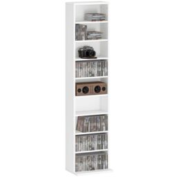 HOMCOM 260 CD Storage Unit 120 DVD Storage Tower with 9 Compartments in White - thumbnail 2