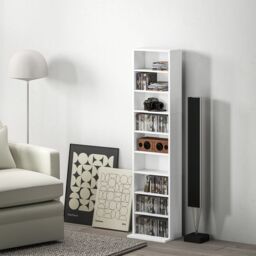 HOMCOM 260 CD Storage Unit 120 DVD Storage Tower with 9 Compartments in White - thumbnail 1