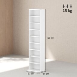 HOMCOM 260 CD Storage Unit 120 DVD Storage Tower with 9 Compartments in White - thumbnail 3