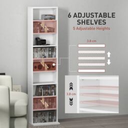 HOMCOM 260 CD Storage Unit 120 DVD Storage Tower with 9 Compartments in White - thumbnail 6