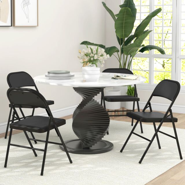 HOMCOM 4 Pack Linen-Look Padded Folding Chairs with Cushioned Seat Black - image 1
