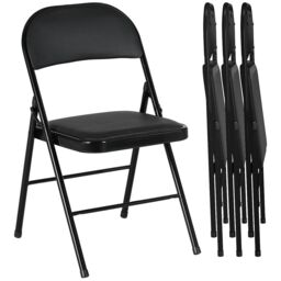 HOMCOM 4 Pack Linen-Look Padded Folding Chairs with Cushioned Seat Black - thumbnail 2