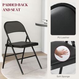 HOMCOM 4 Pack Linen-Look Padded Folding Chairs with Cushioned Seat Black - thumbnail 4
