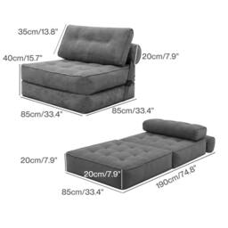 Nordara Grey Levede 3-IN-1 Convertible Sofa Bed Portable Lightweight Foldable - thumbnail 2