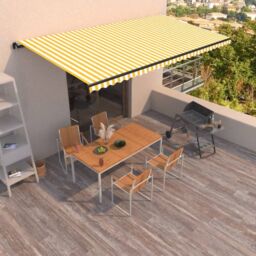 Berkfield Home Manual Retractable Awning 600x350 cm Yellow & White - thumbnail 1