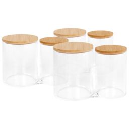 Harbour Housewares Reusable Plastic Twin Bathroom Canisters with Bamboo Lid - Pack of 3 in Clear - thumbnail 1