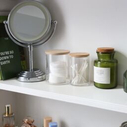 Harbour Housewares Reusable Plastic Twin Bathroom Canisters with Bamboo Lid - Pack of 3 in Clear - thumbnail 5