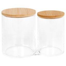 Harbour Housewares Reusable Plastic Twin Bathroom Canisters with Bamboo Lid - Pack of 3 in Clear - thumbnail 4
