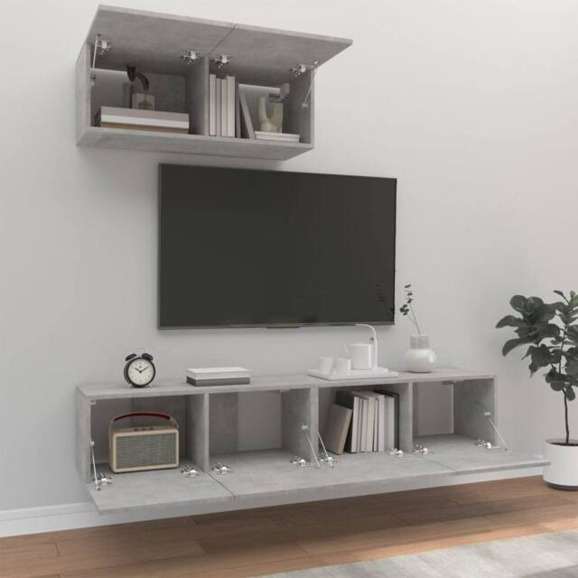 Berkfield Home Classic 3 Piece TV Cabinet Set Concrete Grey Engineered Wood - image 1