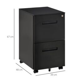 VINSETTO Mobile File Cabinet Home Filing Furniture with Adjustable Partition, Lock in Black - thumbnail 3
