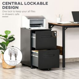 VINSETTO Mobile File Cabinet Home Filing Furniture with Adjustable Partition, Lock in Black - thumbnail 4