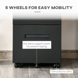 VINSETTO Mobile File Cabinet Home Filing Furniture with Adjustable Partition, Lock in Black - thumbnail 6