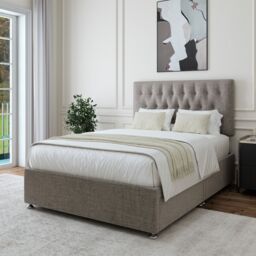 Bedmaster Linen 2 Drawer Divan Base & Button Headboard in Light Grey - Size: Single - thumbnail 3