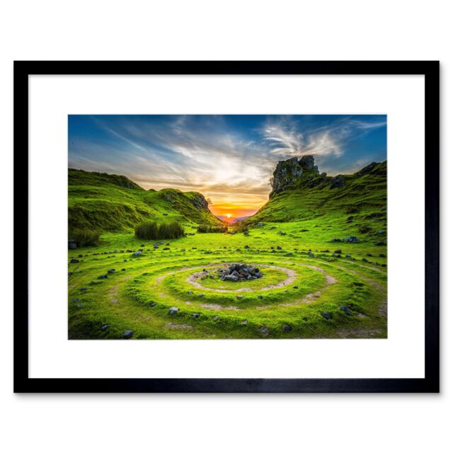 "Artery8 Wall Art Print Fairy Glen Sunset Skye Scotland Art Black Framed 9x7 inch - Size: W7"" x H9""" - image 1
