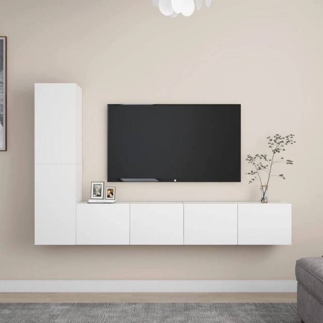 Berkfield Home 4 Piece TV Cabinet Set White Engineered Wood - image 1
