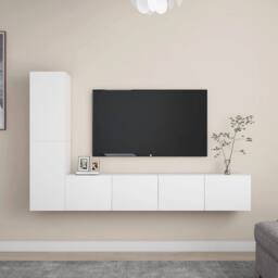 Berkfield Home 4 Piece TV Cabinet Set White Engineered Wood - thumbnail 1