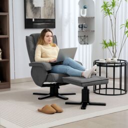 HOMCOM Swivel Recliner Chair with Footstool, Velvet Upholstered in Charcoal - Size: Armchair - thumbnail 1