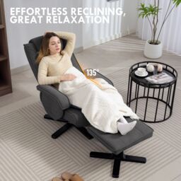 HOMCOM Swivel Recliner Chair with Footstool, Velvet Upholstered in Charcoal - Size: Armchair - thumbnail 4