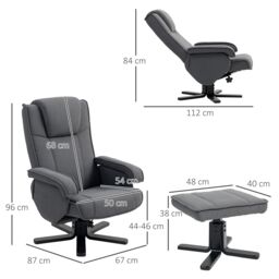 HOMCOM Swivel Recliner Chair with Footstool, Velvet Upholstered in Charcoal - Size: Armchair - thumbnail 3