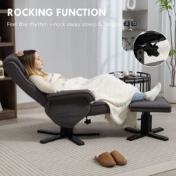 HOMCOM Swivel Recliner Chair with Footstool, Velvet Upholstered in Charcoal - Size: Armchair - thumbnail 6