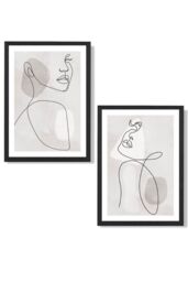 ARTZE Set of 2 Abstract Beige & Grey Female Line Art Wall Art Prints in Black Frames in Light Beige - Size: A4 - thumbnail 2
