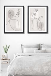 ARTZE Set of 2 Abstract Beige & Grey Female Line Art Wall Art Prints in Black Frames in Light Beige - Size: A4 - thumbnail 1
