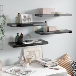 Berkfield Home Floating Wall Shelves 4 pcs High Gloss Black 60x23.5x3.8 cm MDF - thumbnail 2