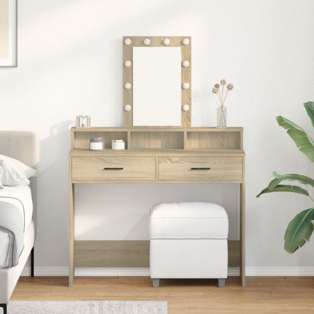 Berkfield Home Dressing Table with LED Lights¬†Sonoma Oak 100x41x140 cm in Brown - Size: 100 x 41 x 140 cm - image 1