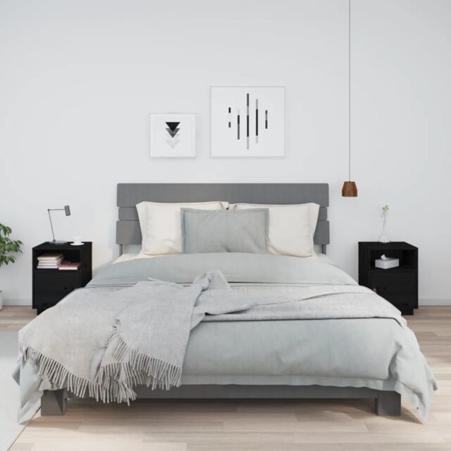 Berkfield Home Bedside Cabinets 2 pcs Black 40x34x55 cm Solid Wood Pine - Size: 40 x 34 x 55 cm - image 1