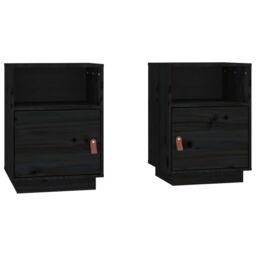 Berkfield Home Bedside Cabinets 2 pcs Black 40x34x55 cm Solid Wood Pine - Size: 40 x 34 x 55 cm - thumbnail 2