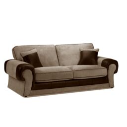 Furnishings For Less UK Portland Fabric 3 Seater Sofa Chesterfield Rolled Arms Fabric & Leather Like Sofa in Brown - thumbnail 1