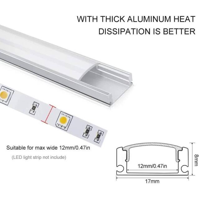 FLAVORA 6 Pack 3.3ft Aluminium LED Channel Profile Diffuser Cover in Silver - image 1