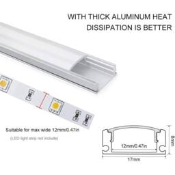 FLAVORA 6 Pack 3.3ft Aluminium LED Channel Profile Diffuser Cover in Silver