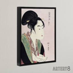 "Artery8 Woman Reading Scroll Portrait Framed Canvas Wall Art Print Kitagawa in Pink - Size: W18"" x H24""" - thumbnail 2