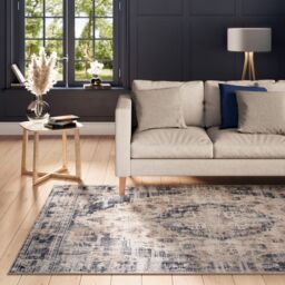 Kukoon Beige Blue Distressed Vintage Medallion Washable Living Room Area Rug - Size: 80 cm x 150 cm - thumbnail 4