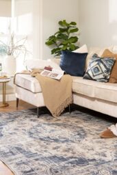 Kukoon Beige Blue Distressed Vintage Medallion Washable Living Room Area Rug - Size: 80 cm x 150 cm - thumbnail 1