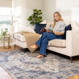 Kukoon Beige Blue Distressed Vintage Medallion Washable Living Room Area Rug - Size: 80 cm x 150 cm - thumbnail 3